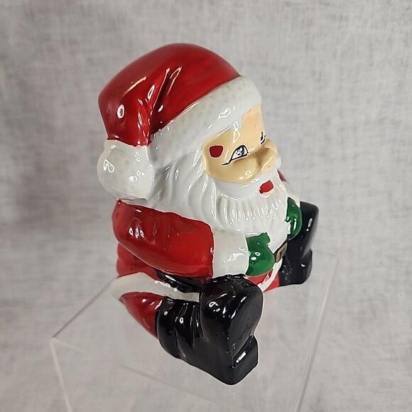 Vintage Santa Claus Piggy Bank Handpainted Traditional Seated w Stopper Plug 5" - Picture 4 of 9